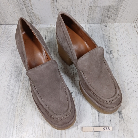 New Marc Fisher Taupe Suede Platform Loafers with Chunky Block Heel #533 - Picture 13 of 13